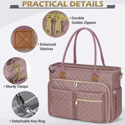 Teacher Tote Bag 15.6 inch Laptop Bag for Women Work Bags Laptop Tote Nurse Bag Professional Computer Messenger with Insulated Pocket, Laptop Briefcase for Office, College, Nursing, Khkai