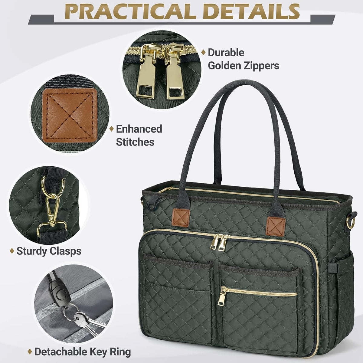 Teacher Tote Bag 15.6 inch Laptop Bag for Women Work Bags Laptop Tote Nurse Bag Professional Computer Messenger with Insulated Pocket, Laptop Briefcase for Office, College, Nursing, Khkai