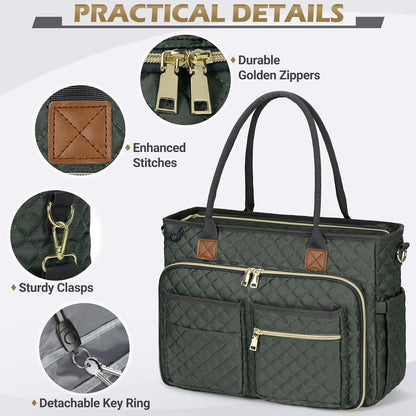 Teacher Tote Bag 15.6 inch Laptop Bag for Women Work Bags Laptop Tote Nurse Bag Professional Computer Messenger with Insulated Pocket, Laptop Briefcase for Office, College, Nursing, Khkai