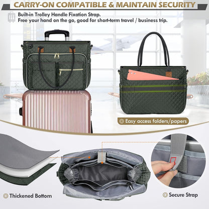 Teacher Tote Bag 15.6 inch Laptop Bag for Women Work Bags Laptop Tote Nurse Bag Professional Computer Messenger with Insulated Pocket, Laptop Briefcase for Office, College, Nursing, Khkai