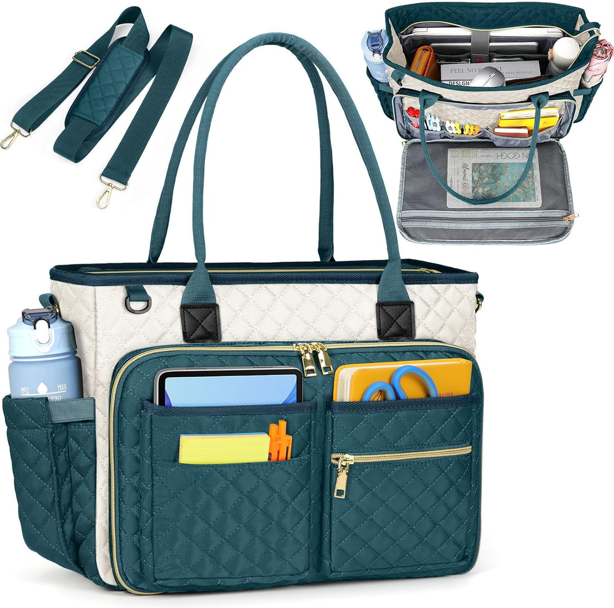 Teacher Tote Bag 15.6 inch Laptop Bag for Women Work Bags Laptop Tote Nurse Bag Professional Computer Messenger with Insulated Pocket, Laptop Briefcase for Office, College, Nursing, Khkai