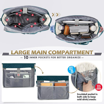 Teacher Tote Bag 15.6 inch Laptop Bag for Women Work Bags Laptop Tote Nurse Bag Professional Computer Messenger with Insulated Pocket, Laptop Briefcase for Office, College, Nursing, Khkai