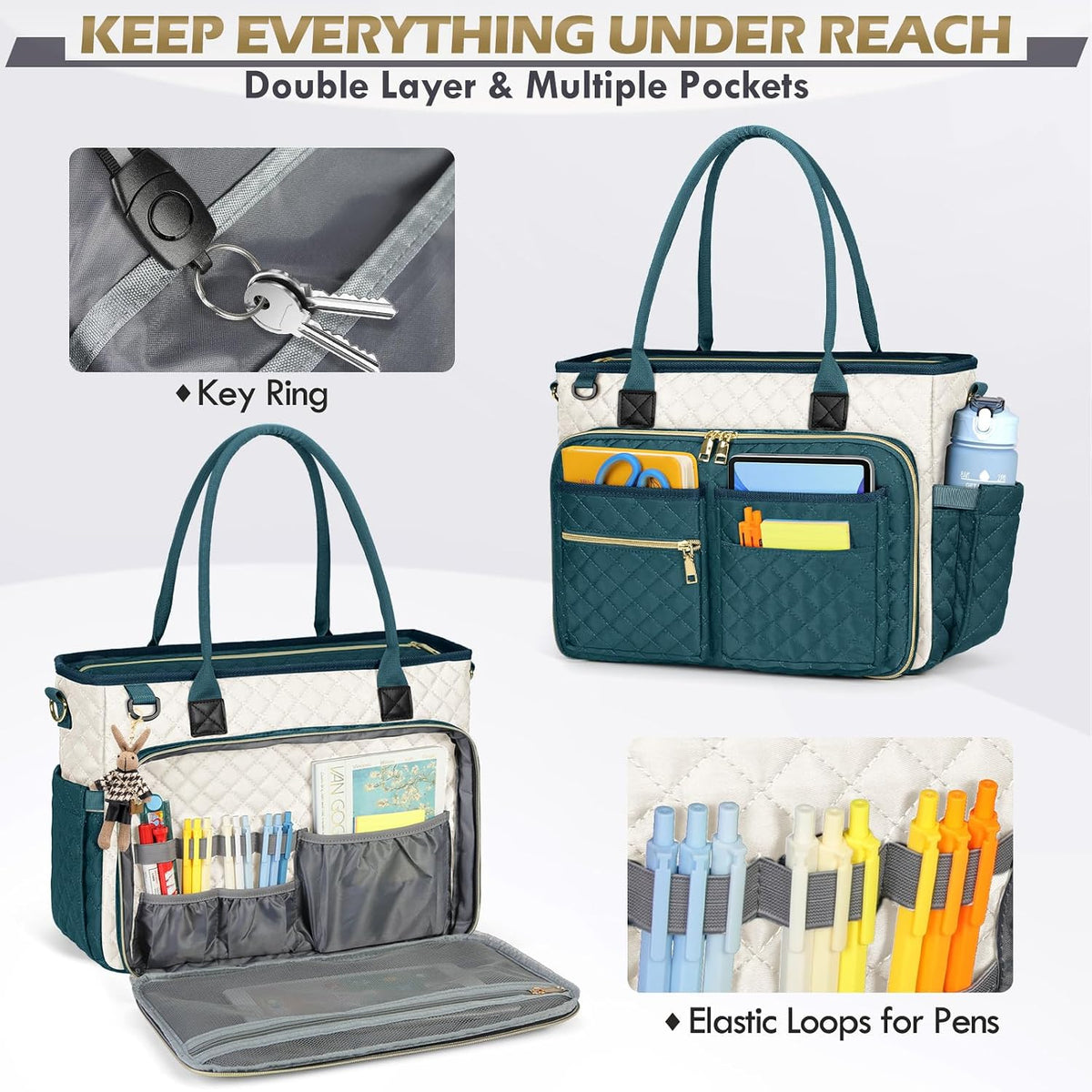 Teacher Tote Bag 15.6 inch Laptop Bag for Women Work Bags Laptop Tote Nurse Bag Professional Computer Messenger with Insulated Pocket, Laptop Briefcase for Office, College, Nursing, Khkai