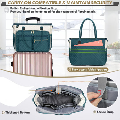 Teacher Tote Bag 15.6 inch Laptop Bag for Women Work Bags Laptop Tote Nurse Bag Professional Computer Messenger with Insulated Pocket, Laptop Briefcase for Office, College, Nursing, Khkai