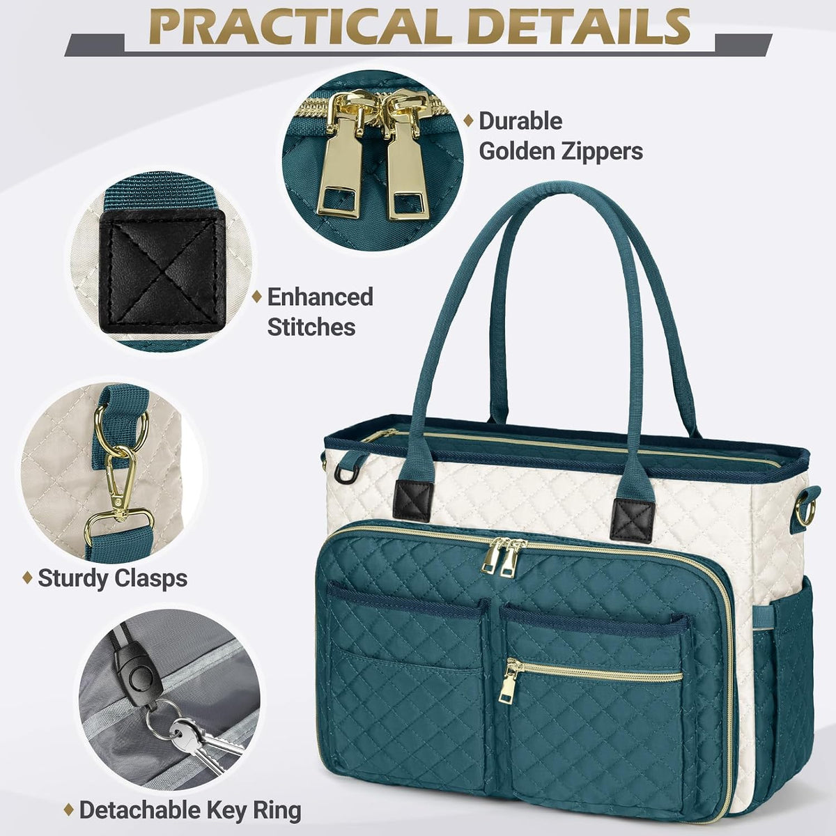 Teacher Tote Bag 15.6 inch Laptop Bag for Women Work Bags Laptop Tote Nurse Bag Professional Computer Messenger with Insulated Pocket, Laptop Briefcase for Office, College, Nursing, Khkai