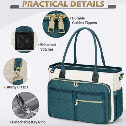 Teacher Tote Bag 15.6 inch Laptop Bag for Women Work Bags Laptop Tote Nurse Bag Professional Computer Messenger with Insulated Pocket, Laptop Briefcase for Office, College, Nursing, Khkai