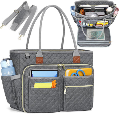 Teacher Tote Bag 15.6 inch Laptop Bag for Women Work Bags Laptop Tote Nurse Bag Professional Computer Messenger with Insulated Pocket, Laptop Briefcase for Office, College, Nursing, Khkai