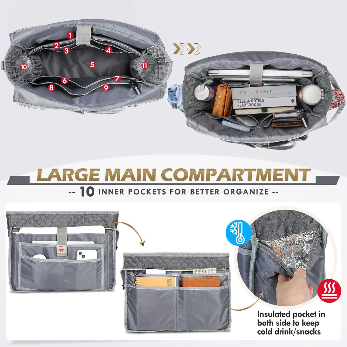 Teacher Tote Bag 15.6 inch Laptop Bag for Women Work Bags Laptop Tote Nurse Bag Professional Computer Messenger with Insulated Pocket, Laptop Briefcase for Office, College, Nursing, Khkai