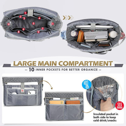 Teacher Tote Bag 15.6 inch Laptop Bag for Women Work Bags Laptop Tote Nurse Bag Professional Computer Messenger with Insulated Pocket, Laptop Briefcase for Office, College, Nursing, Khkai