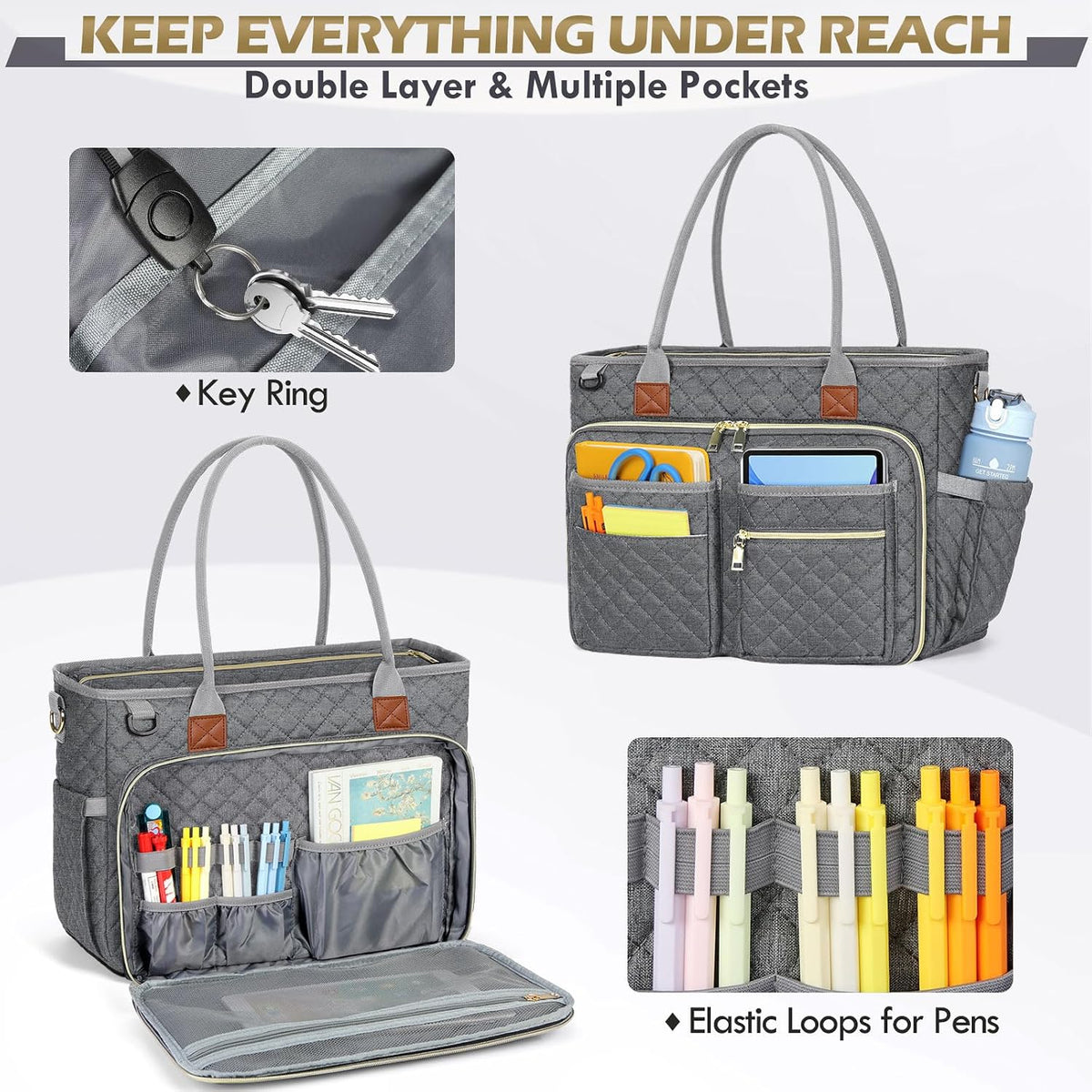 Teacher Tote Bag 15.6 inch Laptop Bag for Women Work Bags Laptop Tote Nurse Bag Professional Computer Messenger with Insulated Pocket, Laptop Briefcase for Office, College, Nursing, Khkai