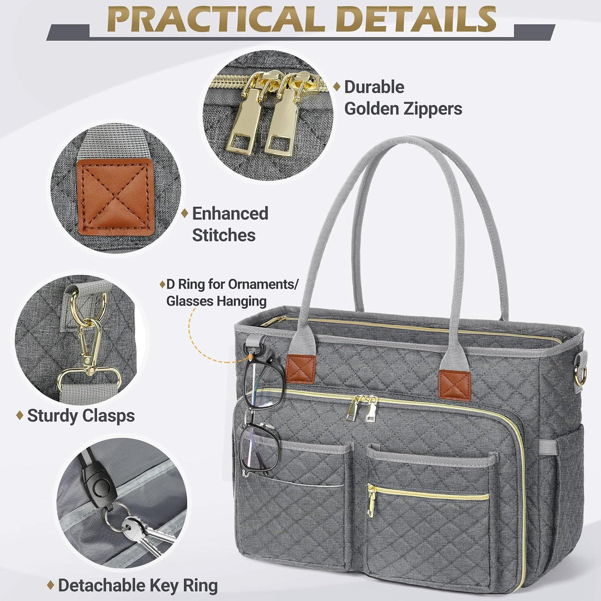 Teacher Tote Bag 15.6 inch Laptop Bag for Women Work Bags Laptop Tote Nurse Bag Professional Computer Messenger with Insulated Pocket, Laptop Briefcase for Office, College, Nursing, Khkai
