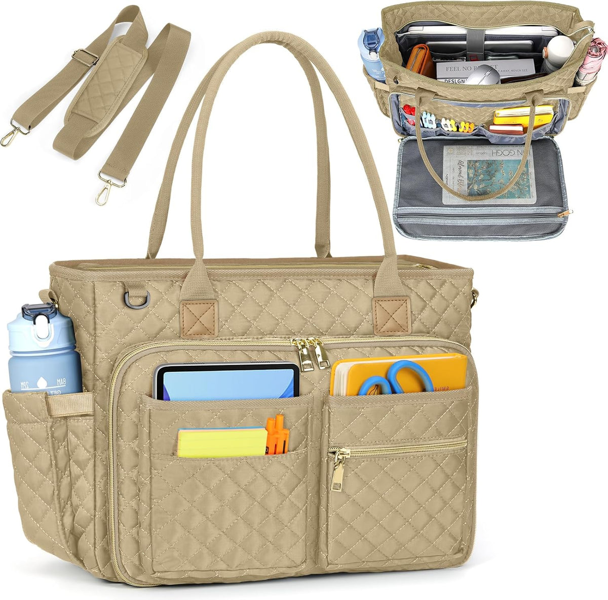 Teacher Tote Bag 15.6 inch Laptop Bag for Women Work Bags Laptop Tote Nurse Bag Professional Computer Messenger with Insulated Pocket, Laptop Briefcase for Office, College, Nursing, Khkai