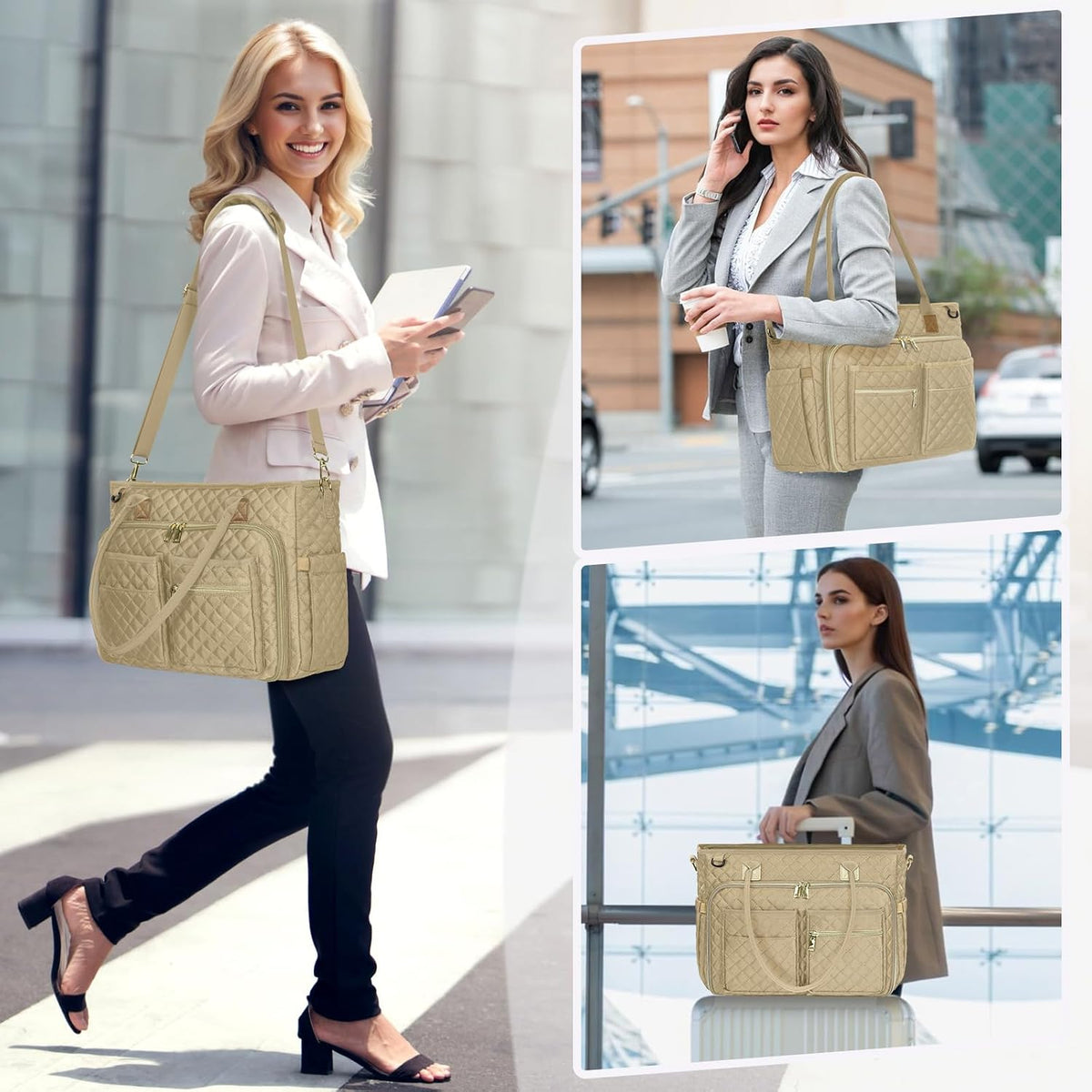 Teacher Tote Bag 15.6 inch Laptop Bag for Women Work Bags Laptop Tote Nurse Bag Professional Computer Messenger with Insulated Pocket, Laptop Briefcase for Office, College, Nursing, Khkai