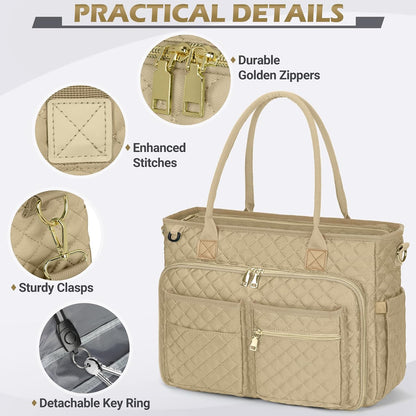 Teacher Tote Bag 15.6 inch Laptop Bag for Women Work Bags Laptop Tote Nurse Bag Professional Computer Messenger with Insulated Pocket, Laptop Briefcase for Office, College, Nursing, Khkai