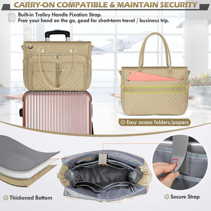 Teacher Tote Bag 15.6 inch Laptop Bag for Women Work Bags Laptop Tote Nurse Bag Professional Computer Messenger with Insulated Pocket, Laptop Briefcase for Office, College, Nursing, Khkai