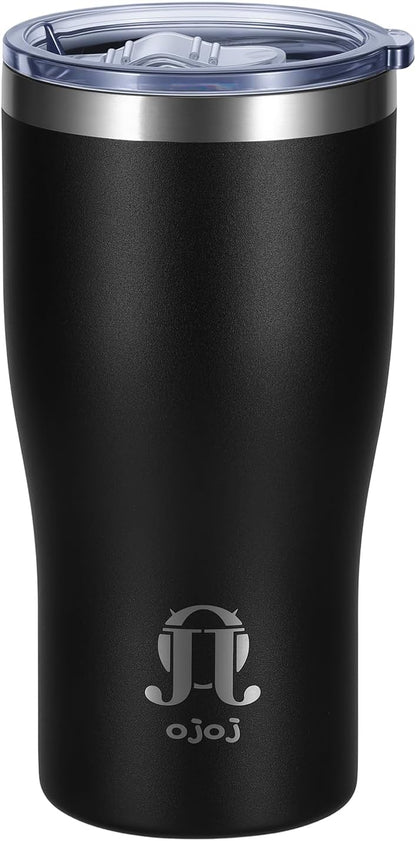 OJOJ 20oz Double Wall Vacuum Insulated Stainless Steel Travel Mug, Ceramic Lined Coffee Cup, Reusable Tumbler with Cleaning Brush.