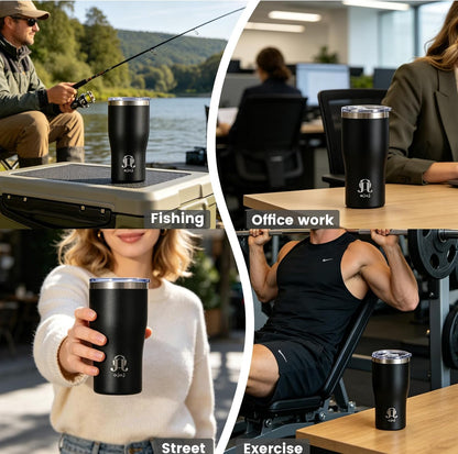 OJOJ 20oz Double Wall Vacuum Insulated Stainless Steel Travel Mug, Ceramic Lined Coffee Cup, Reusable Tumbler with Cleaning Brush.