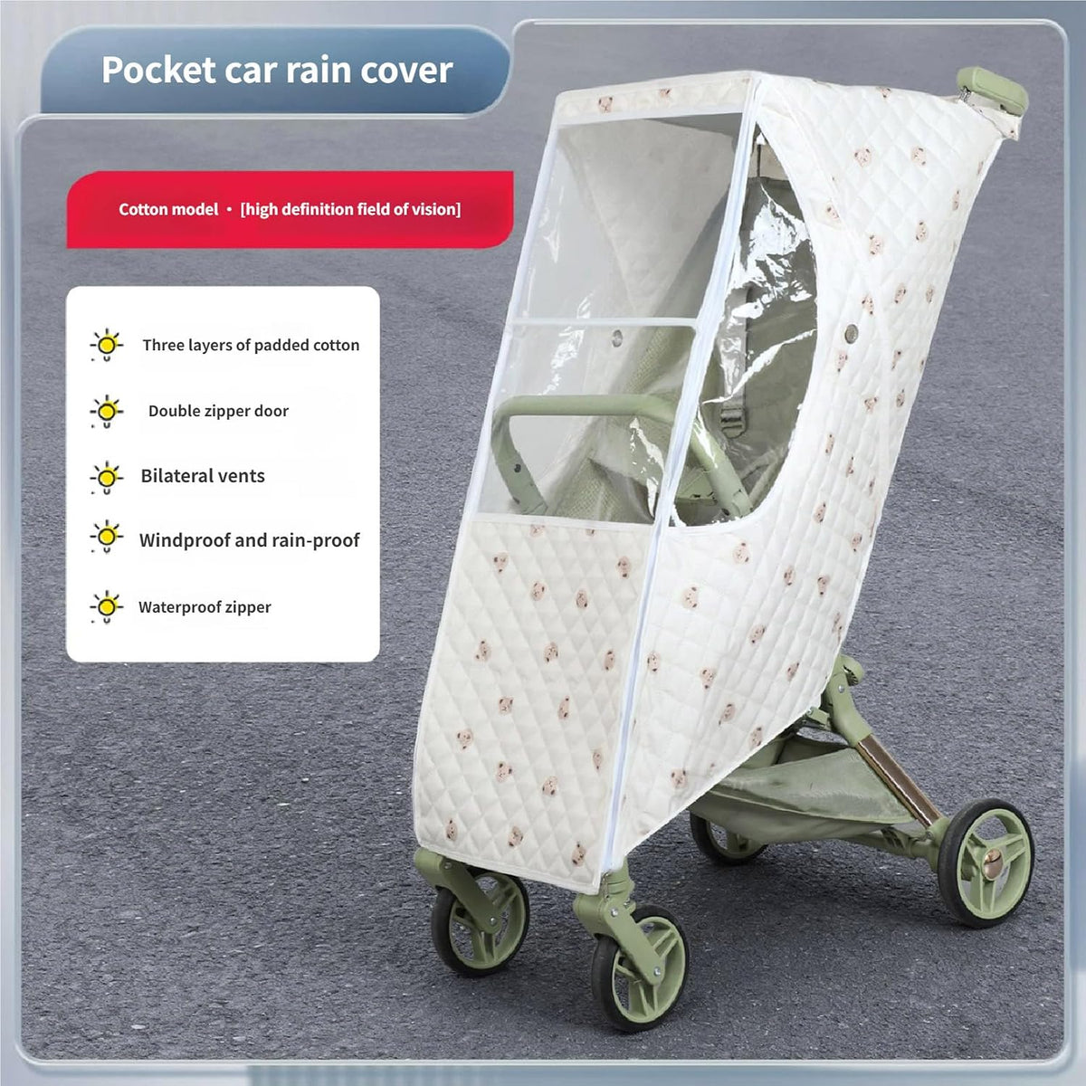 Adjustable Pushchair Rain Cover Fabric Full Coverage Highlighting Ventilation Openings Suitable for Infants Infant Carriage Rain Protect
