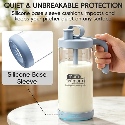MUM TO MUM 32oz Glass Formula Mixing Pitcher, Microplastic-Free BPA Free Leak-Proof Breastmilk Storage Container, Heat & Cold Resistant Borosilicate Glass with Silicone Seal (Light blue)