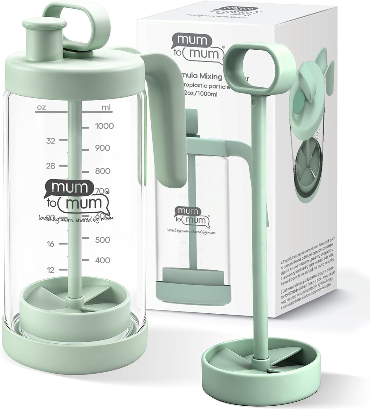 MUM TO MUM 32oz Glass Formula Mixing Pitcher, Microplastic-Free BPA Free Leak-Proof Breastmilk Storage Container, Heat & Cold Resistant Borosilicate Glass with Silicone Seal (Light blue)