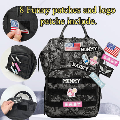 Diaper Bag Backpack for Dad and Mom with USB Charging Port Stroller Straps and Insulated Pocket,army military Travel Nappy Backpack for Daddy/Mommy (Black)