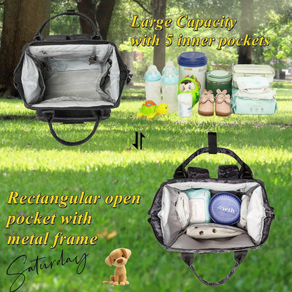 Diaper Bag Backpack for Dad and Mom with USB Charging Port Stroller Straps and Insulated Pocket,army military Travel Nappy Backpack for Daddy/Mommy (Black)