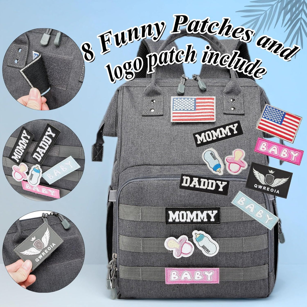 Diaper Bag Backpack for Dad and Mom with USB Charging Port Stroller Straps and Insulated Pocket,army military Travel Nappy Backpack for Daddy/Mommy (Black)