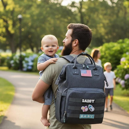 Diaper Bag Backpack for Dad and Mom with USB Charging Port Stroller Straps and Insulated Pocket,army military Travel Nappy Backpack for Daddy/Mommy (Black)