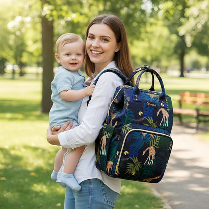 Diaper Bag Backpack for Dad and Mom with USB Charging Port Stroller Straps and Insulated Pocket,army military Travel Nappy Backpack for Daddy/Mommy (Black)
