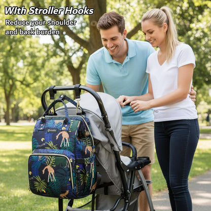 Diaper Bag Backpack for Dad and Mom with USB Charging Port Stroller Straps and Insulated Pocket,army military Travel Nappy Backpack for Daddy/Mommy (Black)