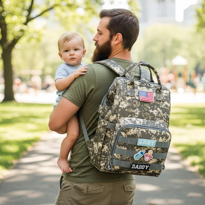 Diaper Bag Backpack for Dad and Mom with USB Charging Port Stroller Straps and Insulated Pocket,army military Travel Nappy Backpack for Daddy/Mommy (Black)