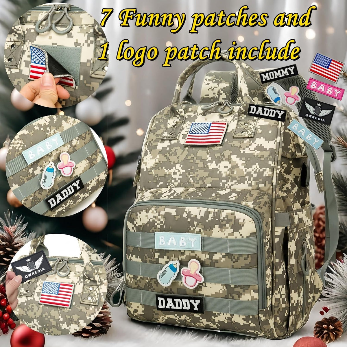 Diaper Bag Backpack for Dad and Mom with USB Charging Port Stroller Straps and Insulated Pocket,army military Travel Nappy Backpack for Daddy/Mommy (Black)