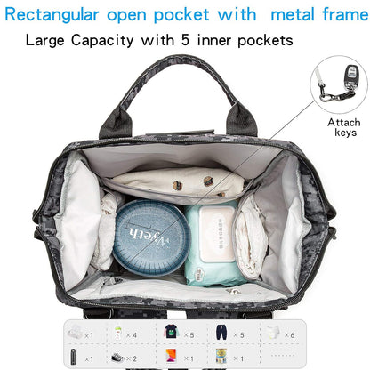 Diaper Bag Backpack for Dad and Mom with USB Charging Port Stroller Straps and Insulated Pocket,army military Travel Nappy Backpack for Daddy/Mommy (Black)