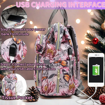 Diaper Bag Backpack for Dad and Mom with USB Charging Port Stroller Straps and Insulated Pocket,army military Travel Nappy Backpack for Daddy/Mommy (Black)