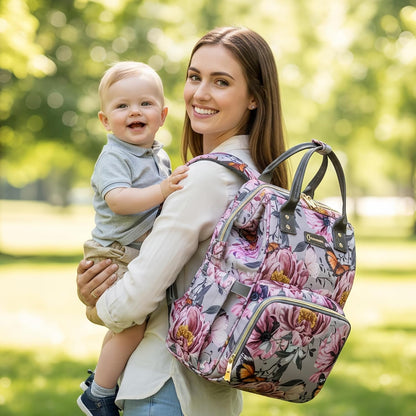 Diaper Bag Backpack for Dad and Mom with USB Charging Port Stroller Straps and Insulated Pocket,army military Travel Nappy Backpack for Daddy/Mommy (Black)