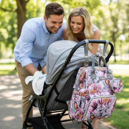 Diaper Bag Backpack for Dad and Mom with USB Charging Port Stroller Straps and Insulated Pocket,army military Travel Nappy Backpack for Daddy/Mommy (Black)
