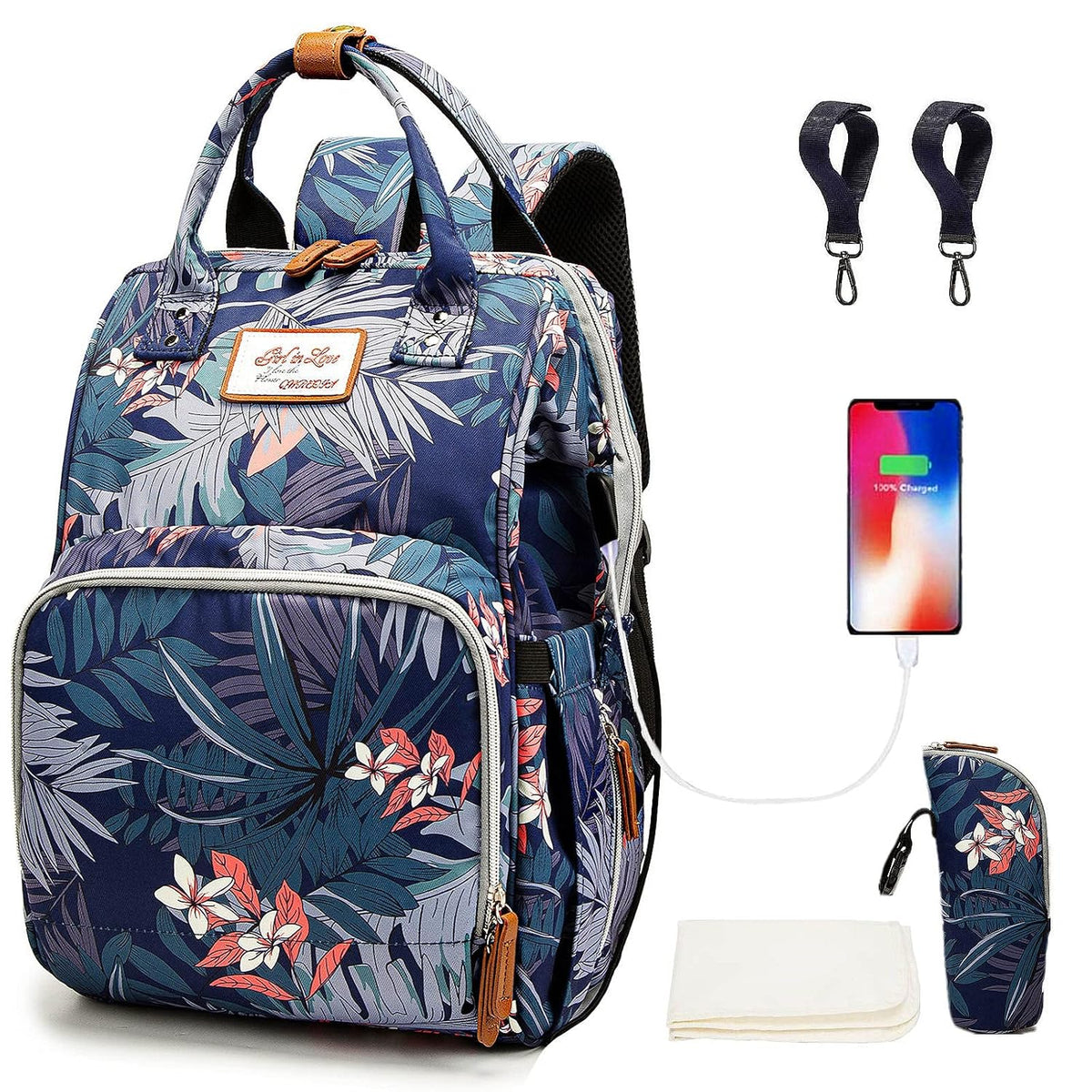 Diaper Bag Backpack for Dad and Mom with USB Charging Port Stroller Straps and Insulated Pocket,army military Travel Nappy Backpack for Daddy/Mommy (Black)