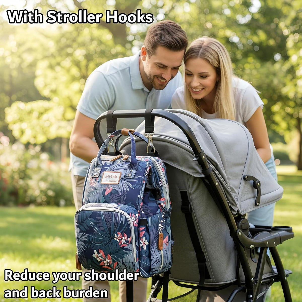 Diaper Bag Backpack for Dad and Mom with USB Charging Port Stroller Straps and Insulated Pocket,army military Travel Nappy Backpack for Daddy/Mommy (Black)