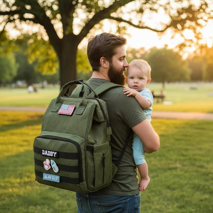 Diaper Bag Backpack for Dad and Mom with USB Charging Port Stroller Straps and Insulated Pocket,army military Travel Nappy Backpack for Daddy/Mommy (Black)