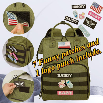 Diaper Bag Backpack for Dad and Mom with USB Charging Port Stroller Straps and Insulated Pocket,army military Travel Nappy Backpack for Daddy/Mommy (Black)