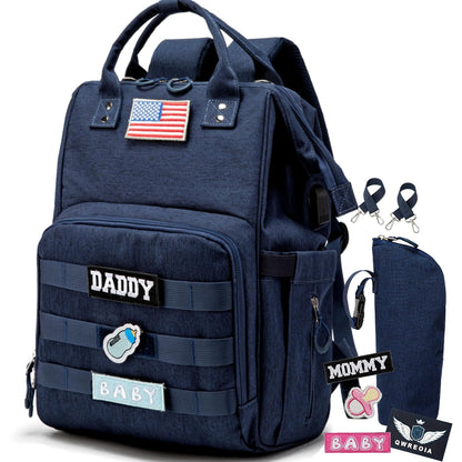 Diaper Bag Backpack for Dad and Mom with USB Charging Port Stroller Straps and Insulated Pocket,army military Travel Nappy Backpack for Daddy/Mommy (Black)