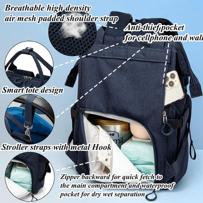 Diaper Bag Backpack for Dad and Mom with USB Charging Port Stroller Straps and Insulated Pocket,army military Travel Nappy Backpack for Daddy/Mommy (Black)