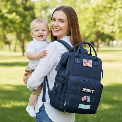 Diaper Bag Backpack for Dad and Mom with USB Charging Port Stroller Straps and Insulated Pocket,army military Travel Nappy Backpack for Daddy/Mommy (Black)