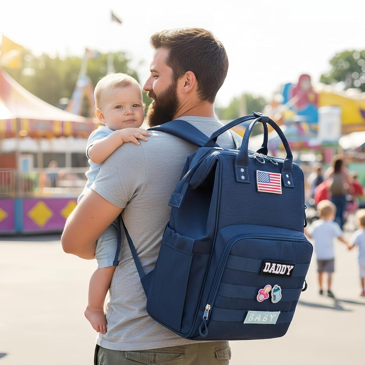 Diaper Bag Backpack for Dad and Mom with USB Charging Port Stroller Straps and Insulated Pocket,army military Travel Nappy Backpack for Daddy/Mommy (Black)