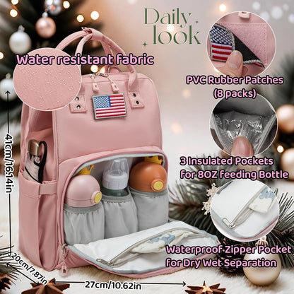 Diaper Bag Backpack for Dad and Mom with USB Charging Port Stroller Straps and Insulated Pocket,army military Travel Nappy Backpack for Daddy/Mommy (Black)
