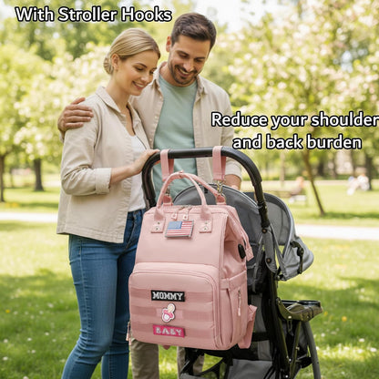 Diaper Bag Backpack for Dad and Mom with USB Charging Port Stroller Straps and Insulated Pocket,army military Travel Nappy Backpack for Daddy/Mommy (Black)