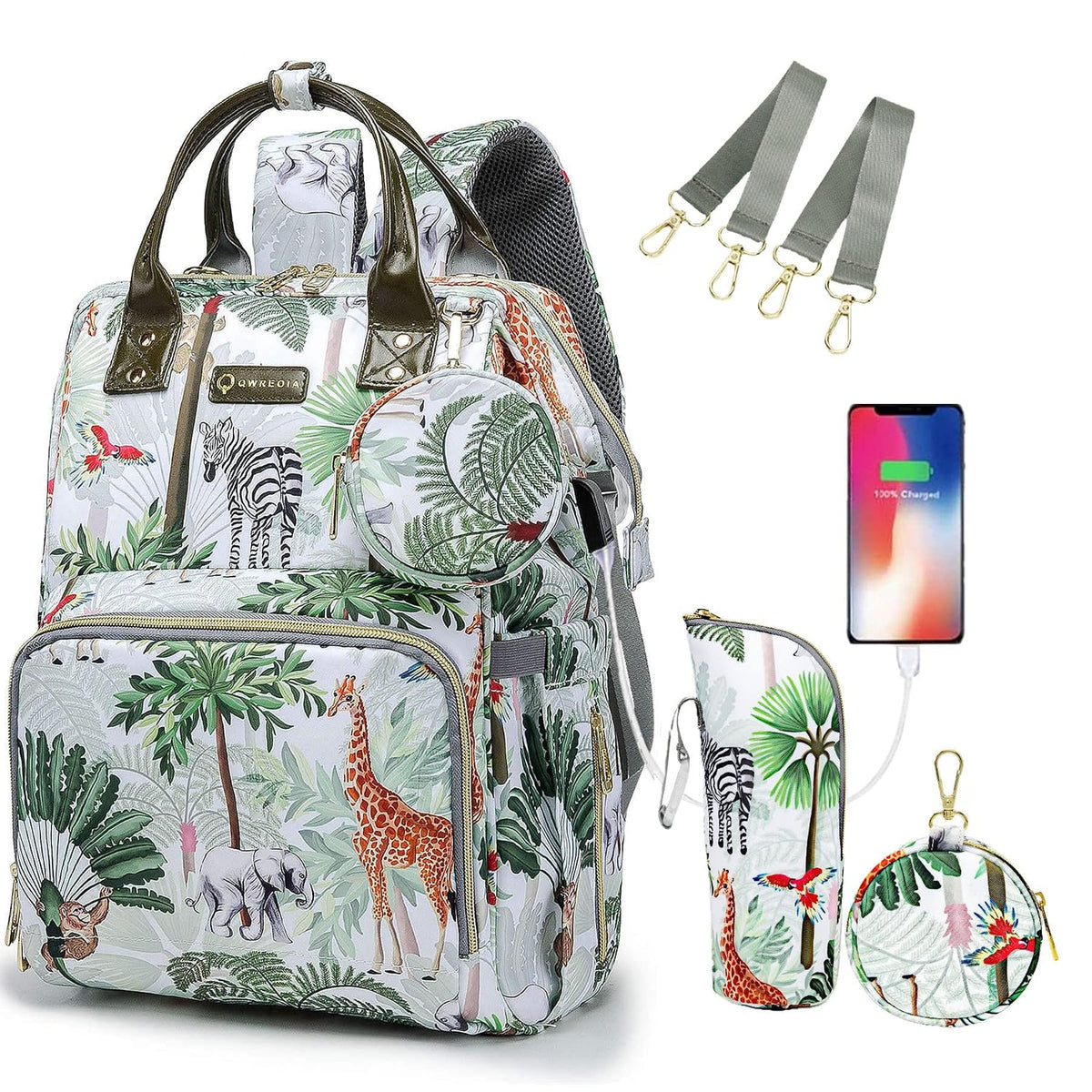 Diaper Bag Backpack for Dad and Mom with USB Charging Port Stroller Straps and Insulated Pocket,army military Travel Nappy Backpack for Daddy/Mommy (Black)