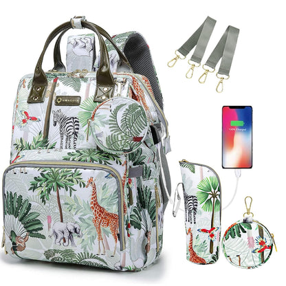 Diaper Bag Backpack for Dad and Mom with USB Charging Port Stroller Straps and Insulated Pocket,army military Travel Nappy Backpack for Daddy/Mommy (Black)