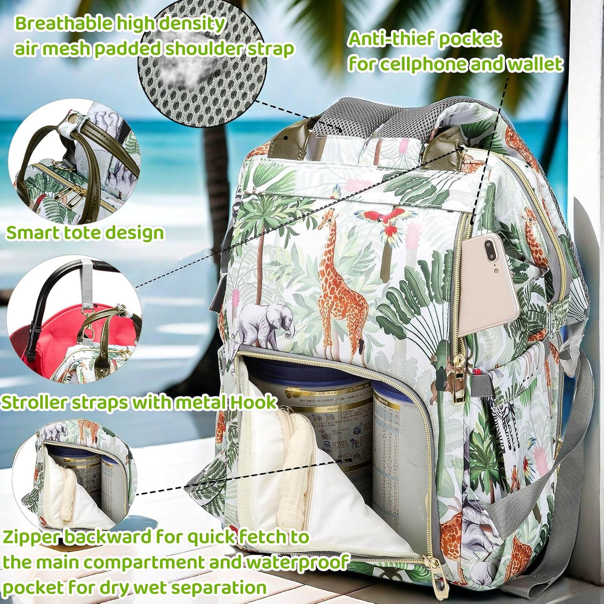 Diaper Bag Backpack for Dad and Mom with USB Charging Port Stroller Straps and Insulated Pocket,army military Travel Nappy Backpack for Daddy/Mommy (Black)