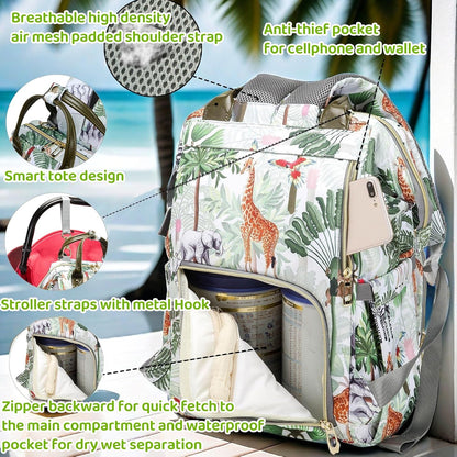 Diaper Bag Backpack for Dad and Mom with USB Charging Port Stroller Straps and Insulated Pocket,army military Travel Nappy Backpack for Daddy/Mommy (Black)